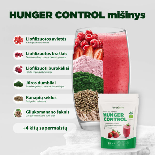 Hunger Control mišinio stiklinnė su ingredientais